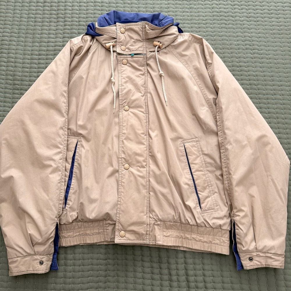 Vintage Field & Stream Tan/Navy Windbreaker Bomber Insulated Jacket Size Medium